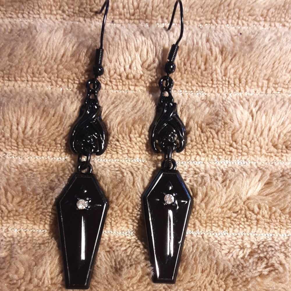 Handcrafted,Bat Coffin, Earrings  Black ,Horror Theme,Halloween, Alternative Emo